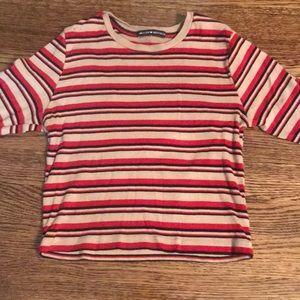Red, Tan, and Black Long Sleeve Striped Shirt